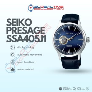 Seiko Presage SSA405J1 Cocktail Time Blue Moon Open Heart Dial Blue Leather Strap