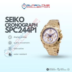 Seiko Lord SPC244P1 Discover More Chronograph Man Silver Dial Gold Stainless Steel Strap