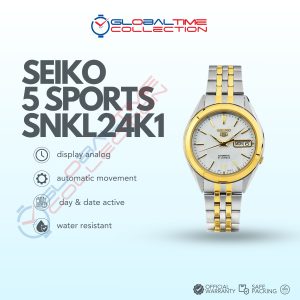 Seiko 5 Sports SNKL24K1 Automatic Watch with White Dial and Two-Tone Stainless Steel Strap