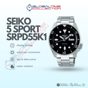 Seiko 5 Sports SRPD55K1 SKX Sports Style Automatic Watch with Black Dial and Stainless Steel Strap