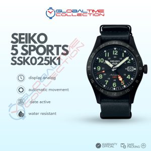 Jam Tangan Pria Seiko 5 Sports GMT SSK025K1 Black Leather