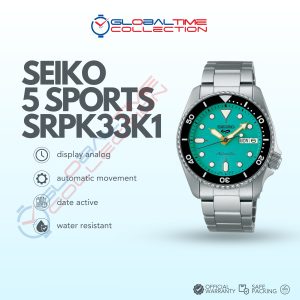 Seiko 5 Sports SRPK33K1 5KX Midi SKX Sports Style Baby Blue Dial with Stainless Steel Strap