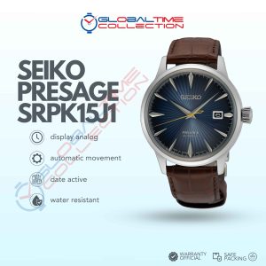Seiko Presage SRPK15J1 Cocktail Time Midnight Blue Moon Blue Gradient Dial Brown Leather Strap