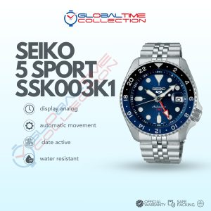 Seiko 5 Sports SSK003K1 SKX Sports Style GMT Batman Automatic Blue Dial Stainless Steel Strap